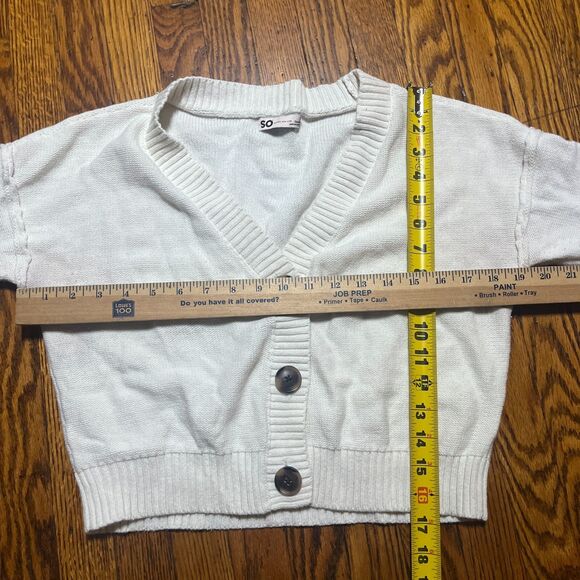 SO XS White Knitted Cropped Cardigan Sweater V-Neck Long Sleeve Women Y2K Cute - Picture 5 of 9